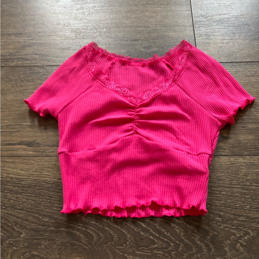 Hot pink ribbed crop top